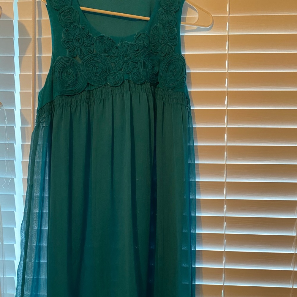 Blue Summer Dress with Flower Detailing